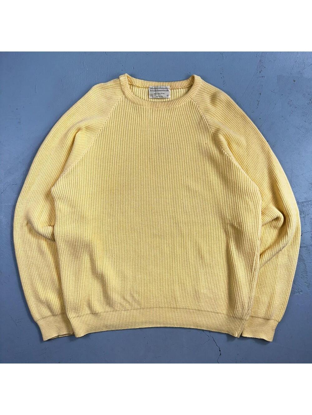 Lord Jeff Mens Chunky Knit Pullover Crewneck Sweater Fine Cotton USA Yellow XL